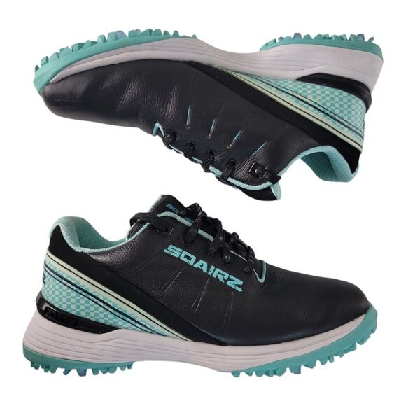 Sqairz Arrow Golf Shoes Womens Sz 7 Black Blue Waterproof Spikes Sneakers Preppy - Picture 6 of 14